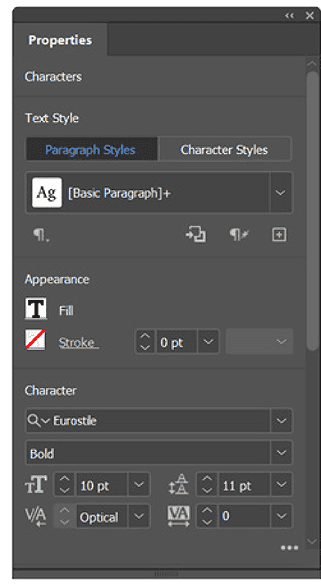 Kerning recommended settings panel