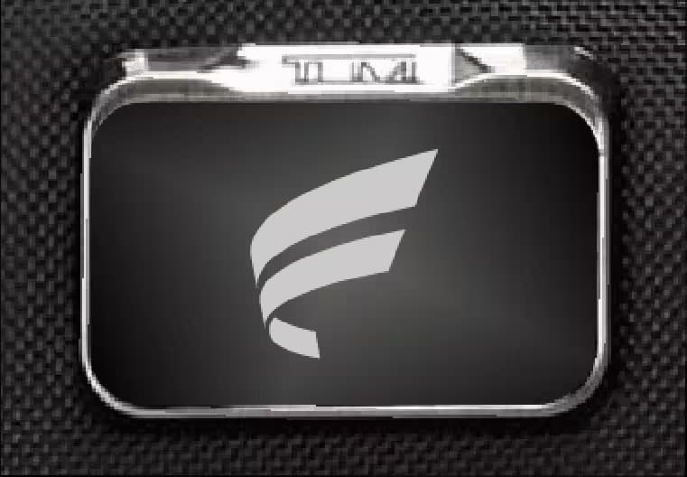 Laser engraved Fluent logo plate detail