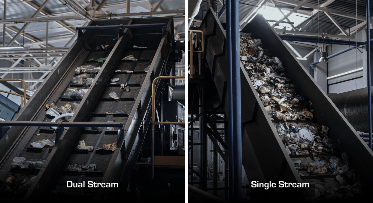 What is the difference between dual-stream and single-stream recycling?